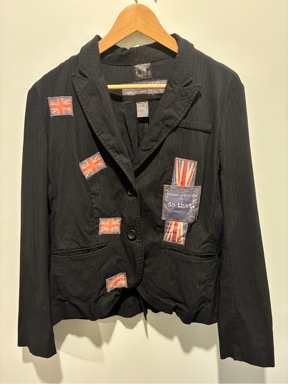 DEJA VU DESIGN Women's Black Patchwork Reworked Recycled Blazer Jacket Size M